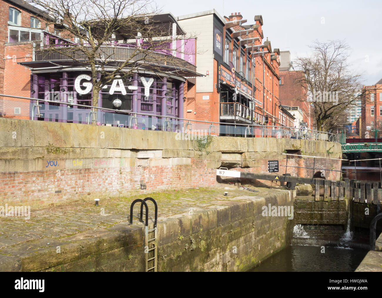 Canal street in Manchester`s Gay village. Manchester, England. UK Stock Photo